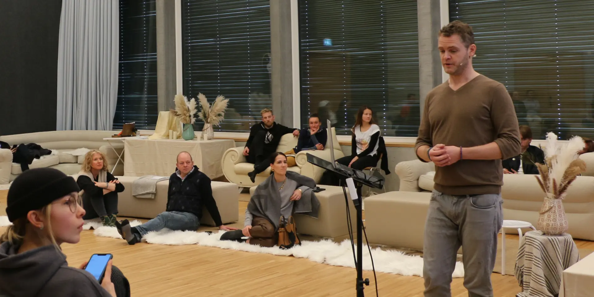 Valentine Stockdale speaking to a seated audience in Davos